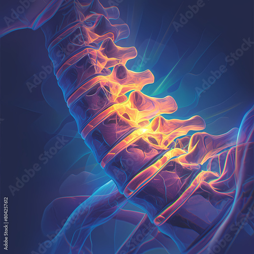 Stunning Medical Imaging of the Spine's Inner Architecture on a Cyan Background photo