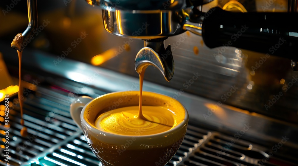 The golden crema settling on top of an espresso shot, super realistic The golden crema settling on top of an espresso shot, super realistic
