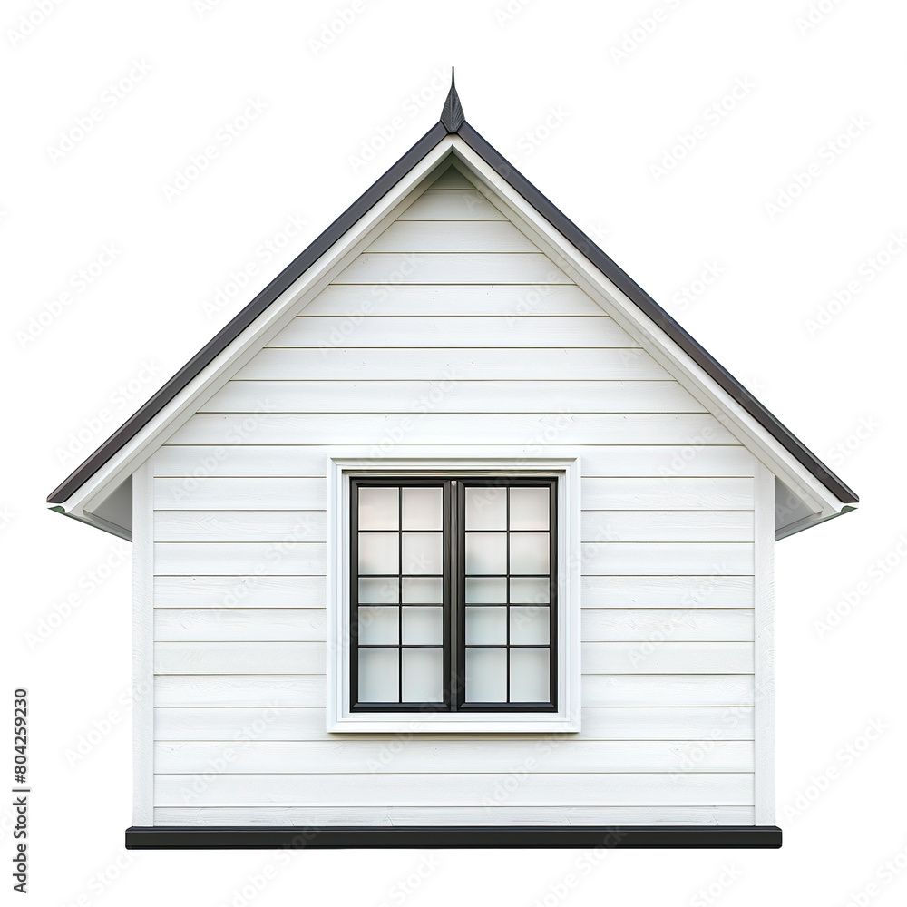 House back side with window white boarding facade isolated on white or transparent background House back side with window white boarding facade isolated on white or transparent background
