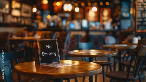 Cafe interior with 'No Smoking' sign, promoting healthy public environments