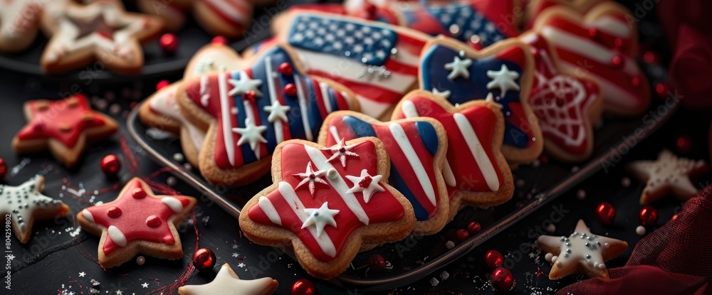 Fototapeta premium Flag-themed cookie platter with stripes and stars , professional photography and light
