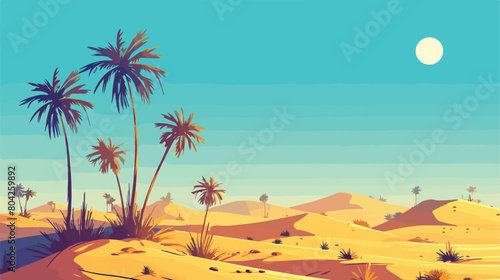 Desert wild panoramic landscape with dunes vector i