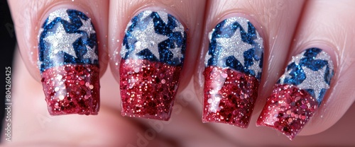 Glittery flag nail art for festive fingertips , professional photography and light photo