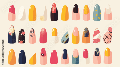 Different fashion nail shapes. Set kinds of nails.