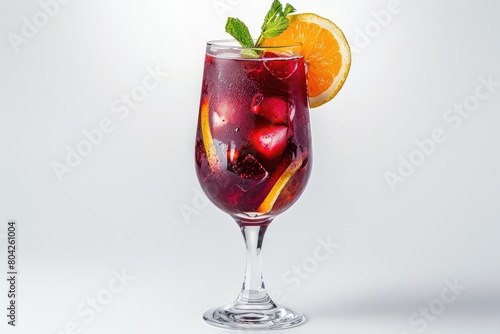 Soft isolation image of a glass of red sangria on a white backdrop. Generative Ai