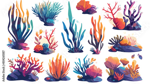 Different kind of cartoon underwater ocean plants a