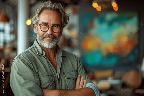 Confident Mature Male Executive with a Smile in Office