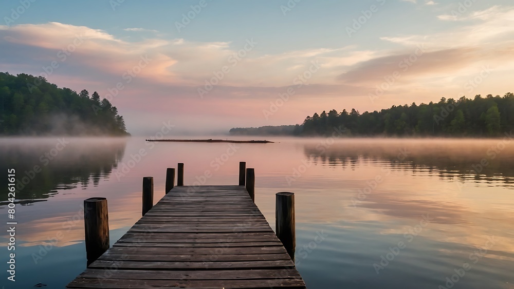 Fototapeta premium sunrise on the lake Dawn Serenity Tranquil Lakeside Morning