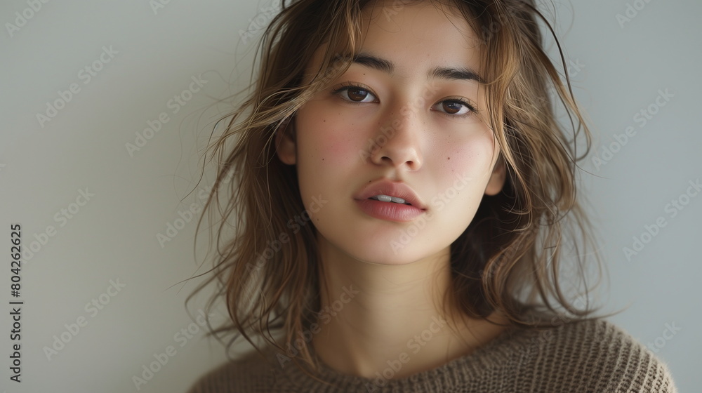 Naklejka premium 茶髪の若い日本人のファッションモデル