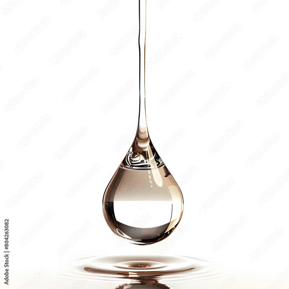 Flowing thin shining drop of liquid on a white isolated background. Flowing thin shining drop of liquid on a white isolated background.