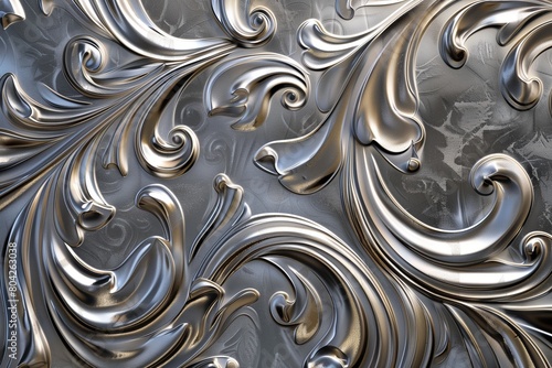 An opulent template featuring swirling patterns in luxurious silver and platinum.