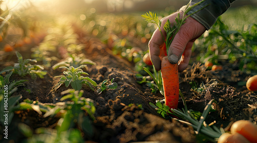 A Farmer Holds Carrot With Two Hands, a beautiful carrot field