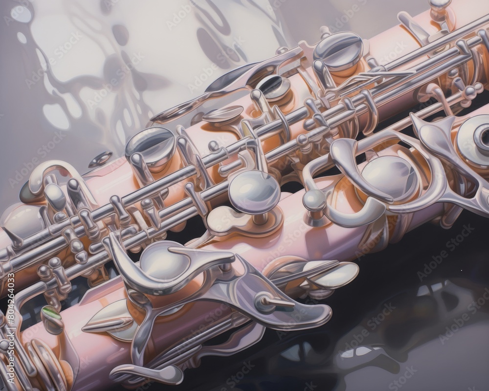 Obraz premium Highlight the reflection of surrounding light on the clarinets polished surface essential