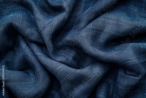 Detailed close-up of a dark blue fabric with visible texture and weaving pattern