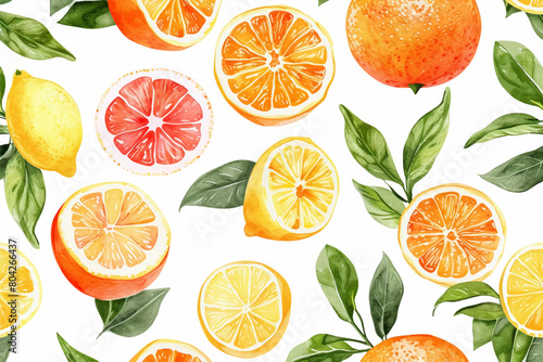 Watercolor fresh natural fruits healthy food seamless pattern vector illustration
