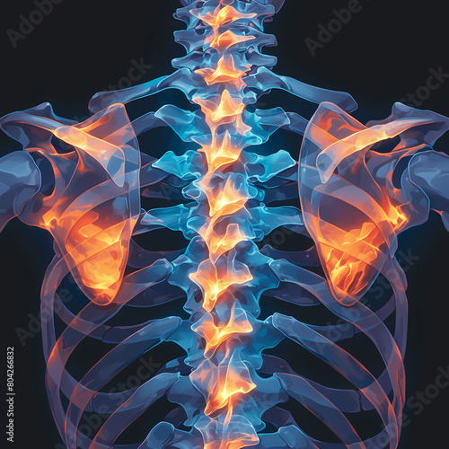 Three-dimensional Rendering of Human Spinal Column and Rib Cage for Medical or Educational Purposes photo