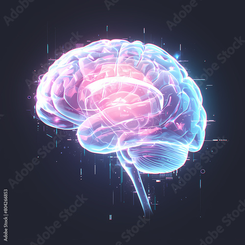 Energetic and Dynamic Visual Representation of a Human Mind in an Artful Blue and Pink Neon Light Display photo