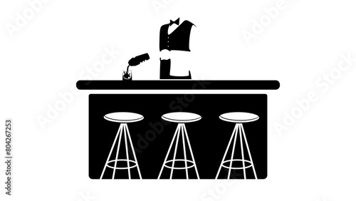 bartender at the bar counter, black isolated silhouette