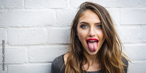 女性モデルがふざけて舌を出す表情