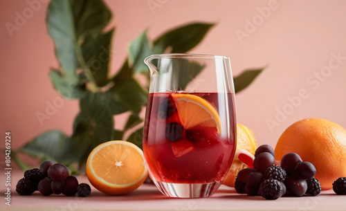 Glass full of Easy Traditional Red Sangria on the table.