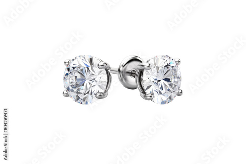 Sparkling Symphony: A Duet of Diamond Earrings. On a White or Clear Surface PNG Transparent Background.