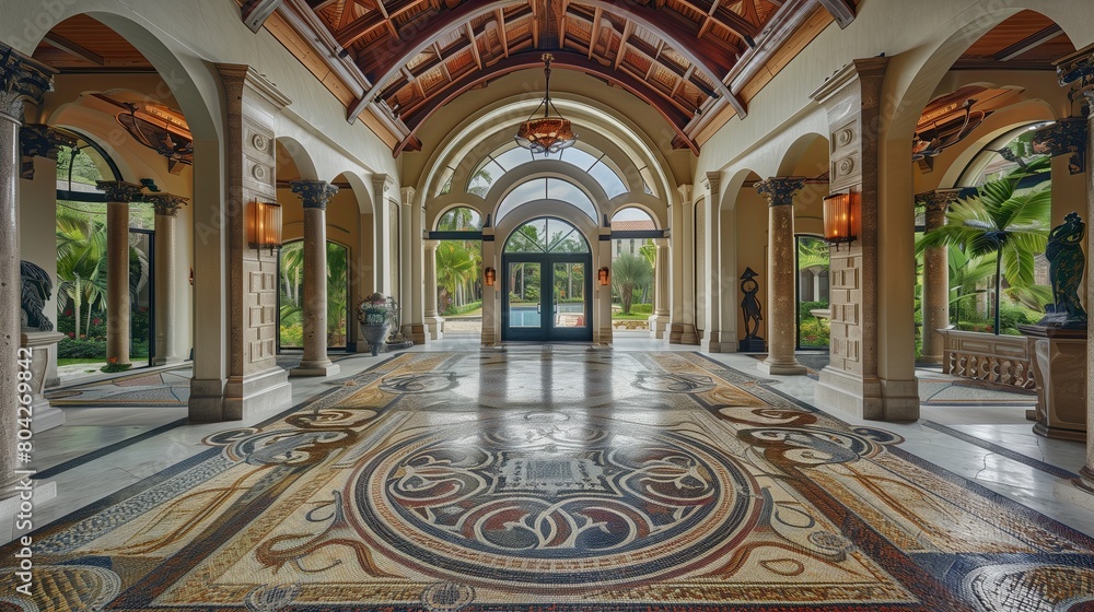 Obraz premium Grand entrance with a vaulted ceiling and a handcrafted mosaic floor