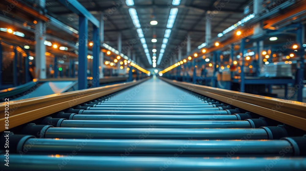 The factory floor is a symphony of motion, with conveyor belts transporting materials and finished products between automated workstations The factory floor is a symphony of motion, with conveyor belts transporting materials and finished products between automated workstations