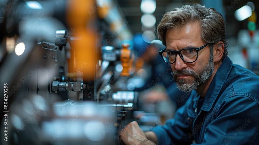 The manufacturing floor buzzes with activity as skilled professionals operate connected automated machinery, streamlining production processes The manufacturing floor buzzes with activity as skilled professionals operate connected automated machinery, streamlining production processes