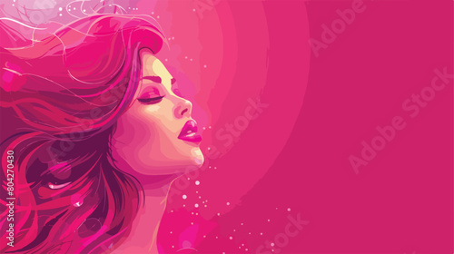 Beautiful woman with bright hair on pink background vector