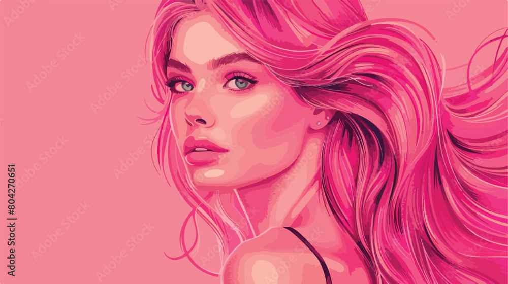 Beautiful woman with bright hair on pink background vector