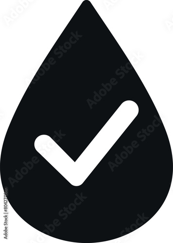Water drop icon with checkmark. Clean water concept. Drinkable water icon isolated on white
