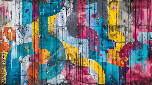 A vibrant  seamless pattern of colorful graffiti art layered on a weathered concrete wall  showcasing urban street art   