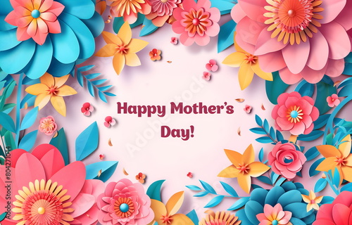 Happy Mother's Day greeting card with bright flowers. Gift illustration for the holiday. 