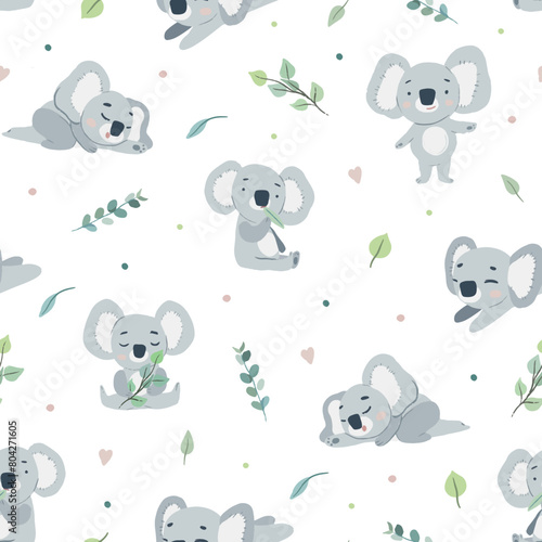 Cute koalas seamless pattern design