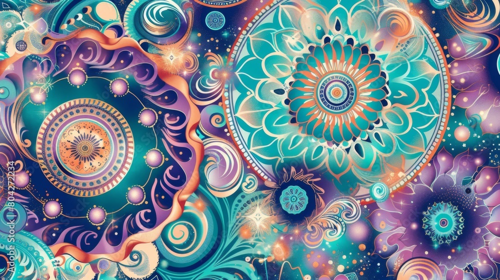 Enchanting Abstract Cosmic Mandala Design in Vivid Hues Enchanting Abstract Cosmic Mandala Design in Vivid Hues
