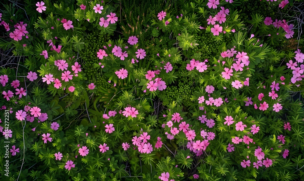 Naklejka premium Pink moss phlox seen from above in a spring flower garden, Generative AI 