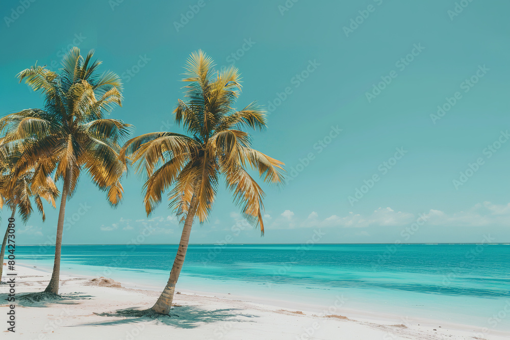 Tropical Beach with Palm Trees and Clear Turquoise Sea  