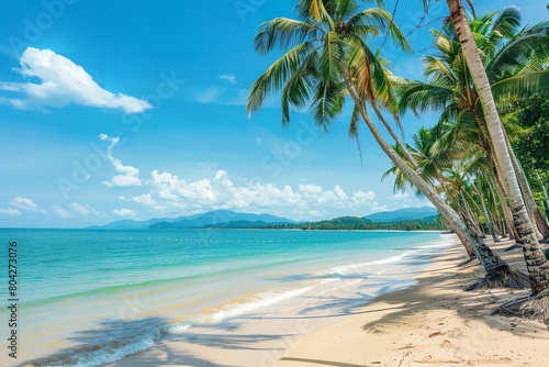 Tropical Beach with Palm Trees and Clear Turquoise Sea  