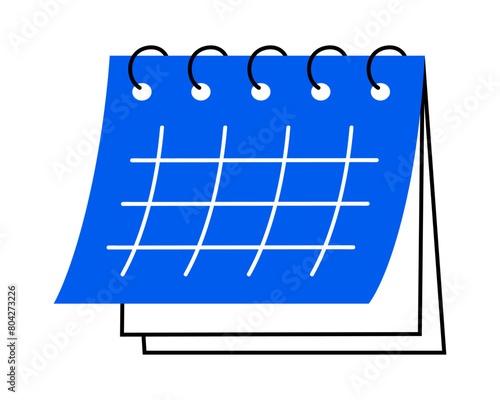 Hand drawn cute illustration of calendar. Flat vector timetable or schedule stationery page in colored doodle style. Planning or time management icon. Event deadline. Isolated on white background.