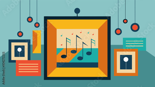 Beautifully framed musicinspired artwork hung strategically around the room. Vector illustration