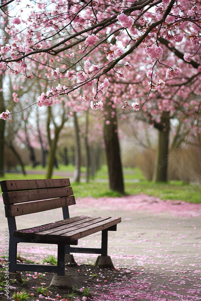 Cherry Blossoms Flourishing in Peaceful Park Landscape  