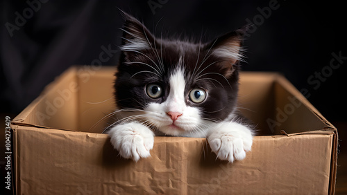 Cute kitten in a box