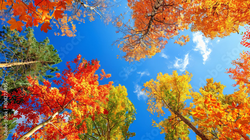 Autumn Glory with Colorful Trees and Blue Sky  