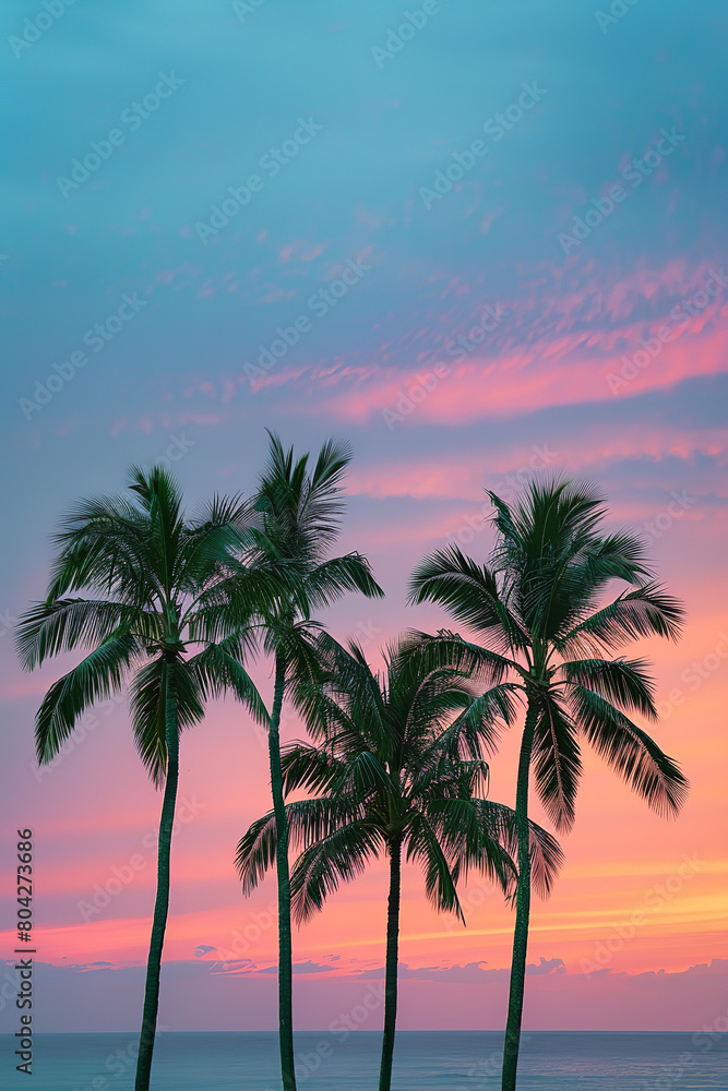 Tropical Sunset with Silhouetted Palm Trees  