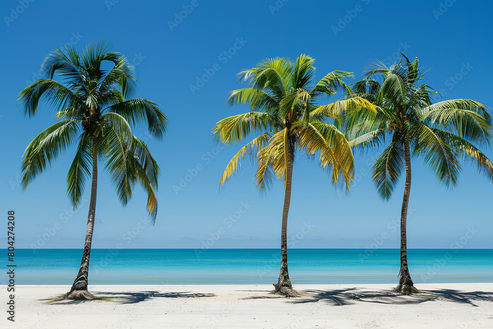 Tropical Palm Trees on Sunny Beach with Clear Blue Sky