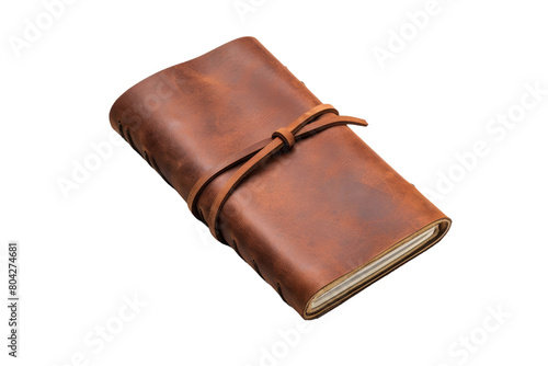 Elegance Bound: A Brown Leather Journal With a Bow. On a White or Clear Surface PNG Transparent Background.