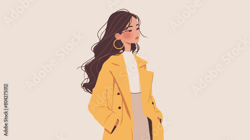 Fashionable young woman on grey background 2d flat