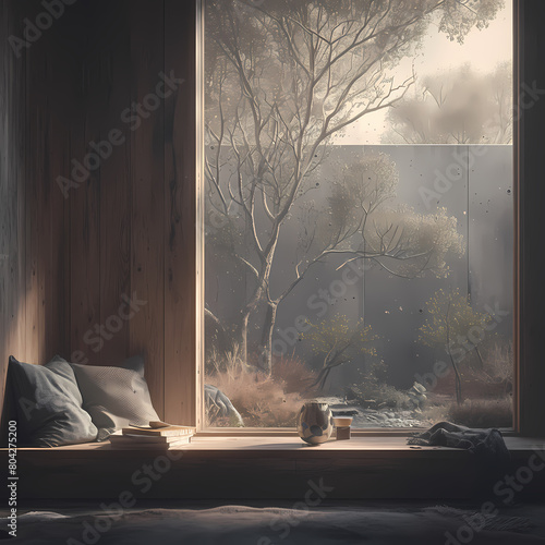 Escape to the Wild  A Comfortable Living Room Window with Natural Views and Soft Light