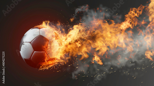 Soccer Ball Flying on Fire, Flaming Soccer Ball Isolated on Transparent Background, Soccer Ball Enveloped in Flames on Clear Backdrop, Fiery Soccer Ball Flying Through the Air, Burning Soccer Ball Ren photo
