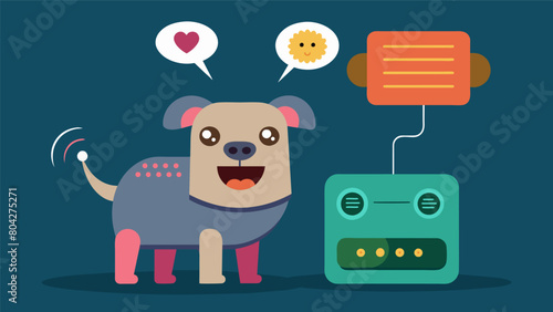 A smart translator that analyzes your pets chirps and trills turning them into phrases like I need a snack I want to go outside or Im lonely.. Vector illustration photo